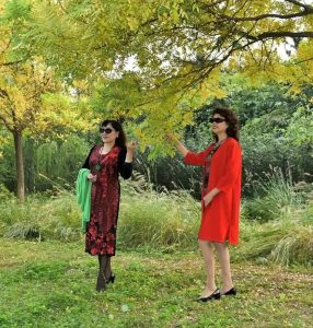 温暖阿姨和姐妹们在野外秀腿