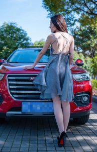 开哈弗的漂亮美女穿肉丝高跟鞋露背车模照片